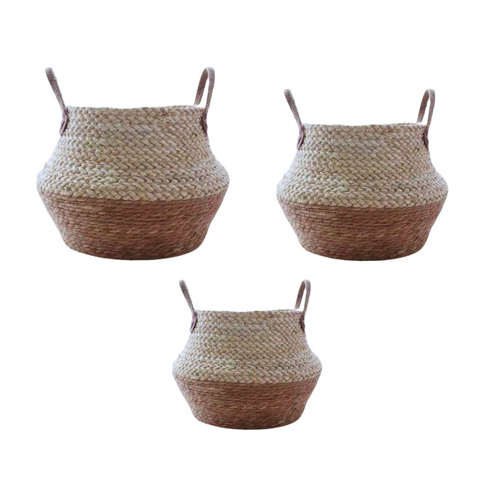 Set 3 Macetero Cesto Maceta De Yute Tejida Plegable Con Asas