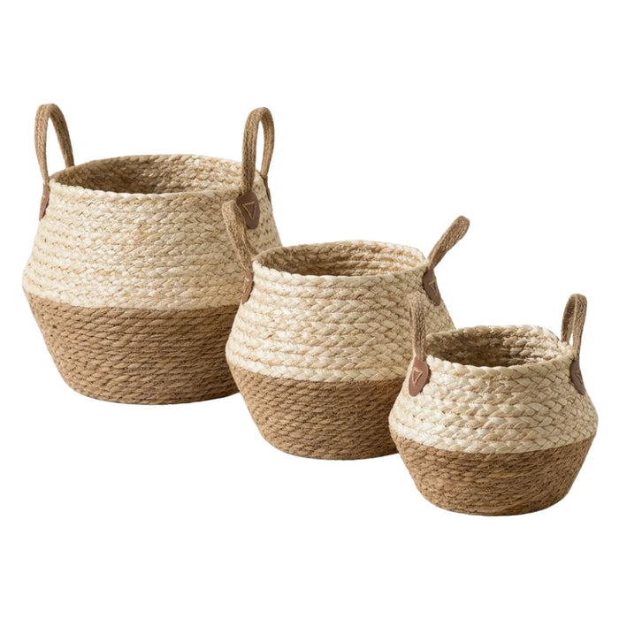 Set 3 Macetero Cesto Maceta De Yute Tejida Plegable Con Asas