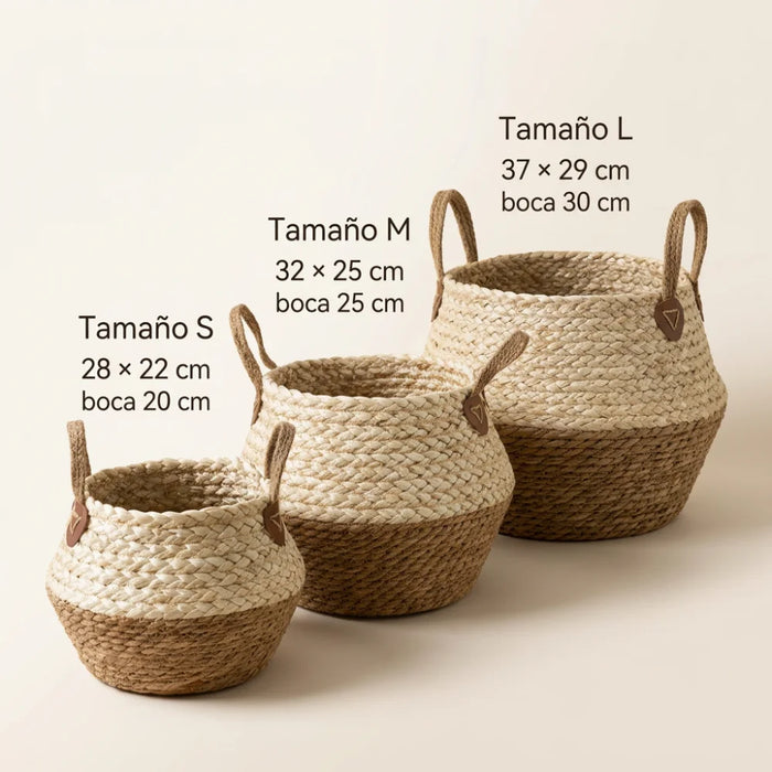 Set 3 Macetero Cesto Maceta De Yute Tejida Plegable Con Asas
