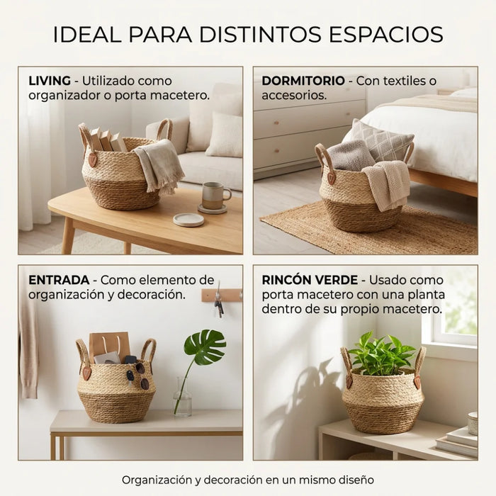 Set 3 Macetero Cesto Maceta De Yute Tejida Plegable Con Asas