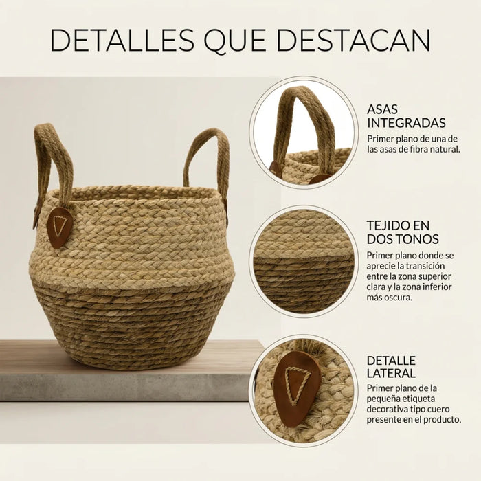 Set 3 Macetero Cesto Maceta De Yute Tejida Plegable Con Asas