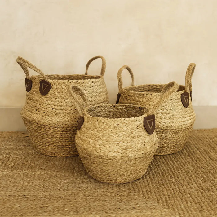 Set 3 Macetero Cesto Maceta De Yute Tejida Plegable Con Asas