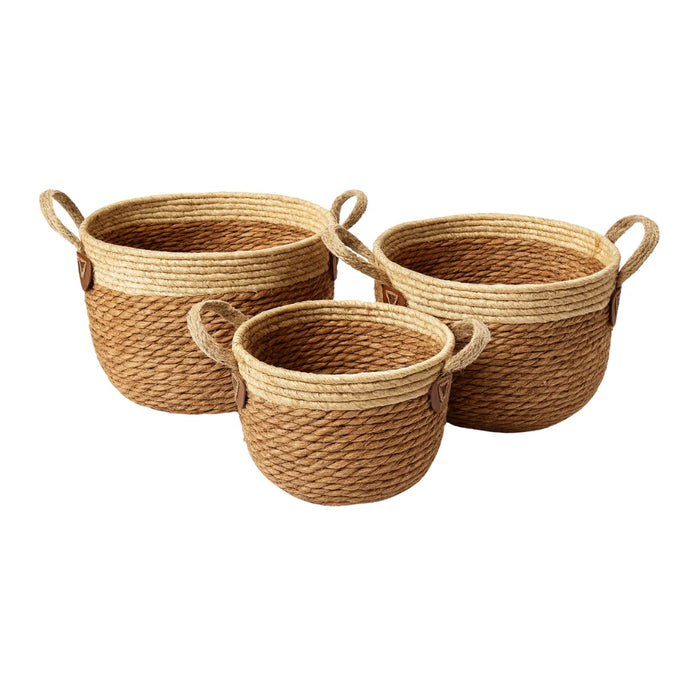 Set 3 Macetero Cesto Maceta De Yute Tejida Rustica Con Asas