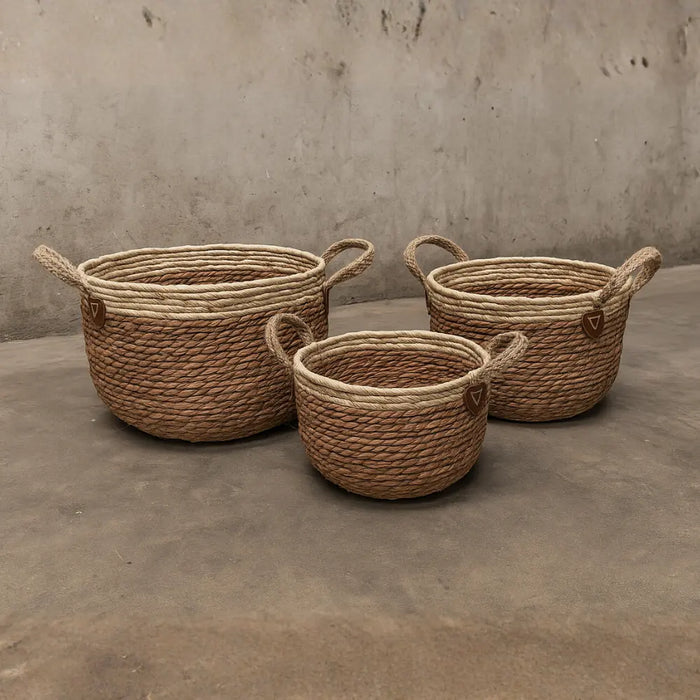 Set 3 Macetero Cesto Maceta De Yute Tejida Rustica Con Asas