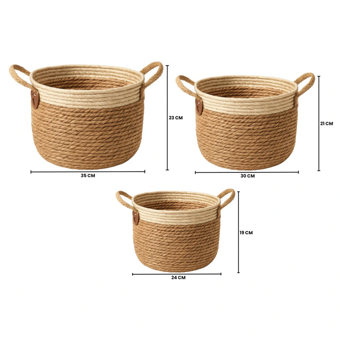 Set 3 Macetero Cesto Maceta De Yute Tejida Rustica Con Asas