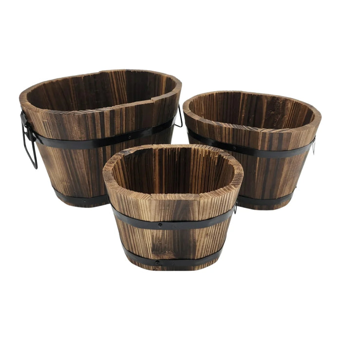Set 3 Maceteros De Madera Tipo Barril Para Jardín Terraza
