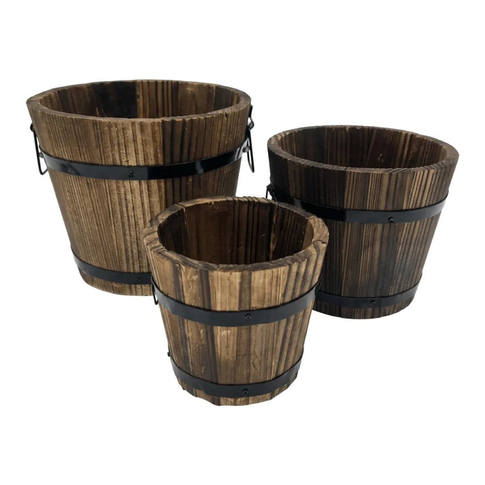 Set 3 Maceteros De Madera Tipo Barril Para Jardín Terrazas