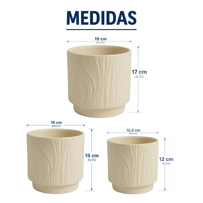Set 3 Maceteros Maceta De Ceramica Amarillo Con Lineas