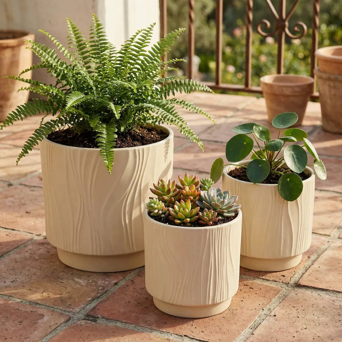 Set 3 Maceteros Maceta De Ceramica Amarillo Con Lineas