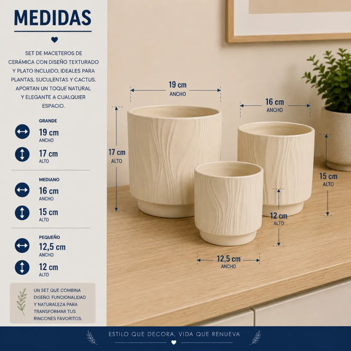 Set 3 Maceteros Maceta De Ceramica Amarillo Con Lineas