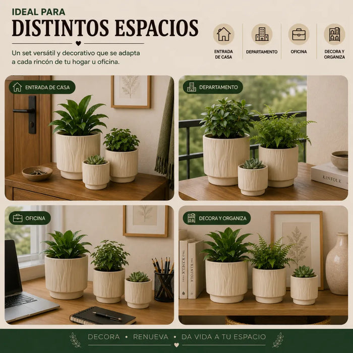 Set 3 Maceteros Maceta De Ceramica Amarillo Con Lineas