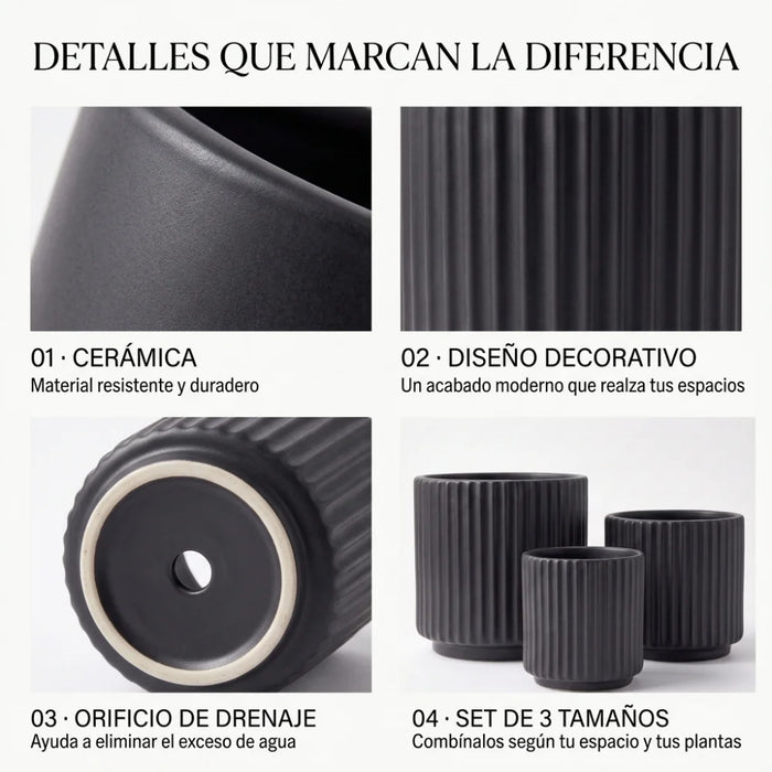 Set 3 Maceteros Macetas De Ceramica Para Plantas Decoracion