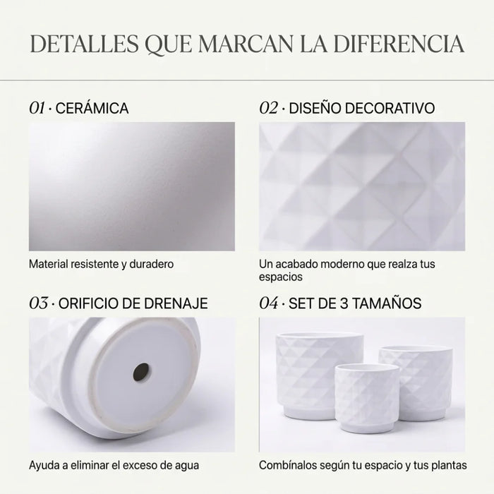 Set 3 Maceteros Macetas De Ceramica Para Plantas Decoracion