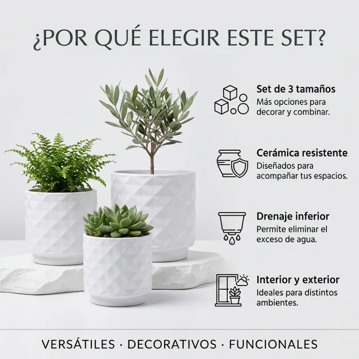 Set 3 Maceteros Macetas De Ceramica Para Plantas Decoracion