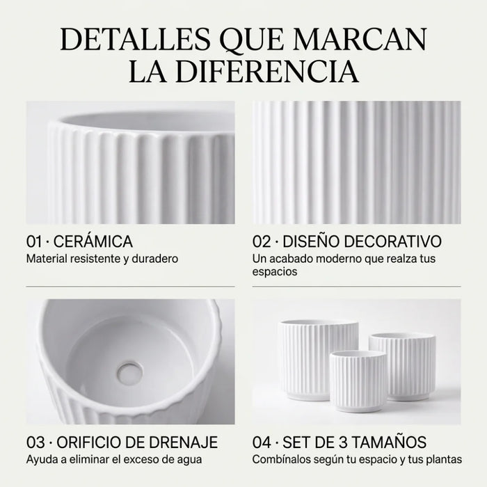 Set 3 Maceteros Macetas De Ceramica Para Plantas Decoracion