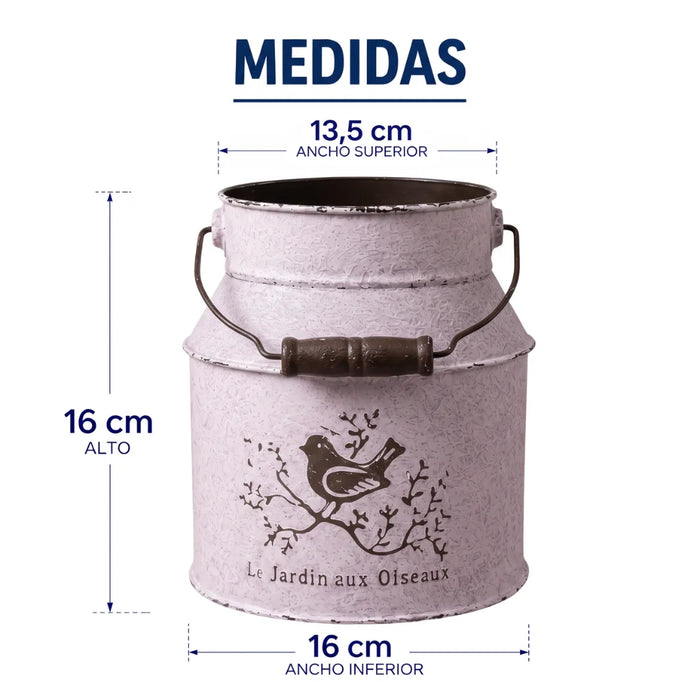 Set 3 Maceteros Metalicos Blancos Decorativo Con Asas Jardin