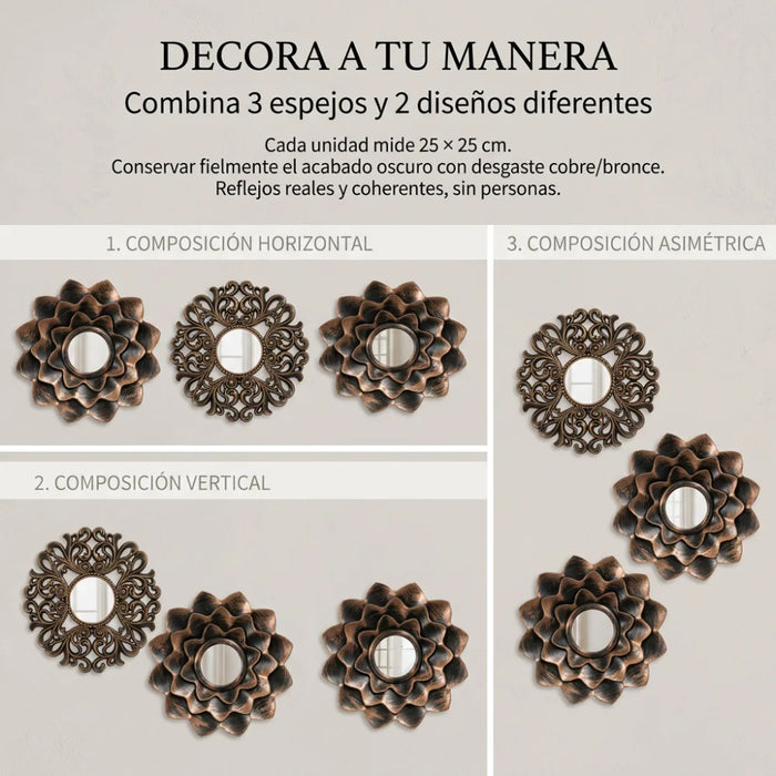 Set 3 Marcos De Espejos Decorativos Arabesco Para Pared