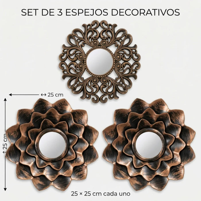 Set 3 Marcos De Espejos Decorativos Arabesco Para Pared