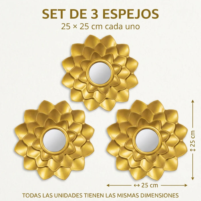 Set 3 Marcos De Espejos Decorativos Flor Para Pared Hogar