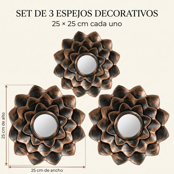 Set 3 Marcos De Espejos Decorativos Flor Para Pared Hogar