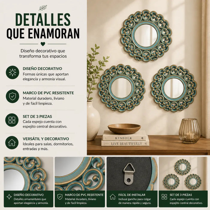 Set 3 Marcos De Espejos Estilo Arabe Decorativo Calipso Deco