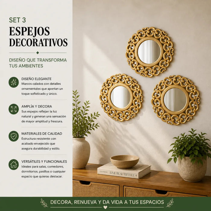 Set 3 Marcos De Espejos Estilo Arabe Decorativo Dorado Deco