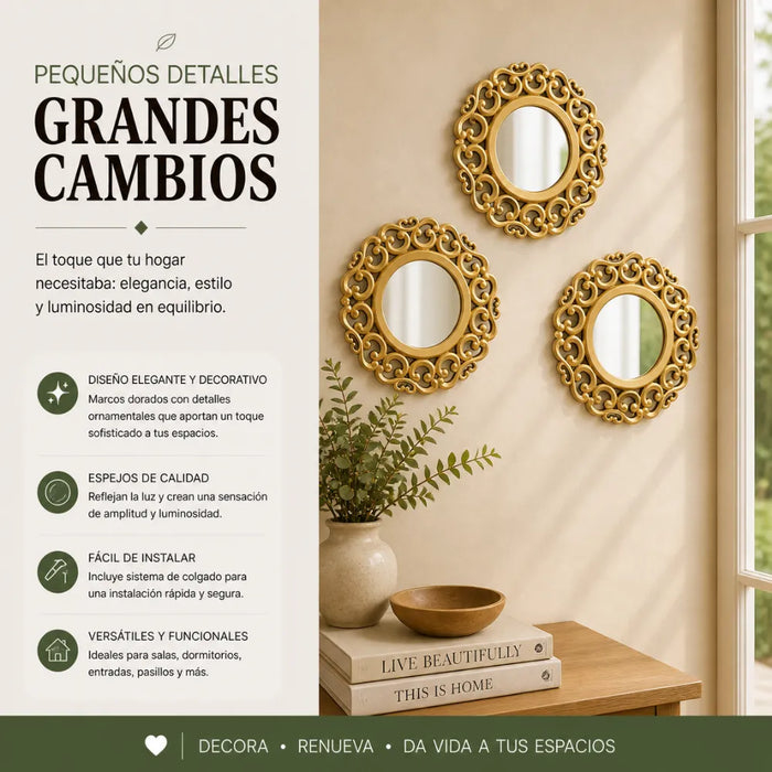 Set 3 Marcos De Espejos Estilo Arabe Decorativo Dorado Deco