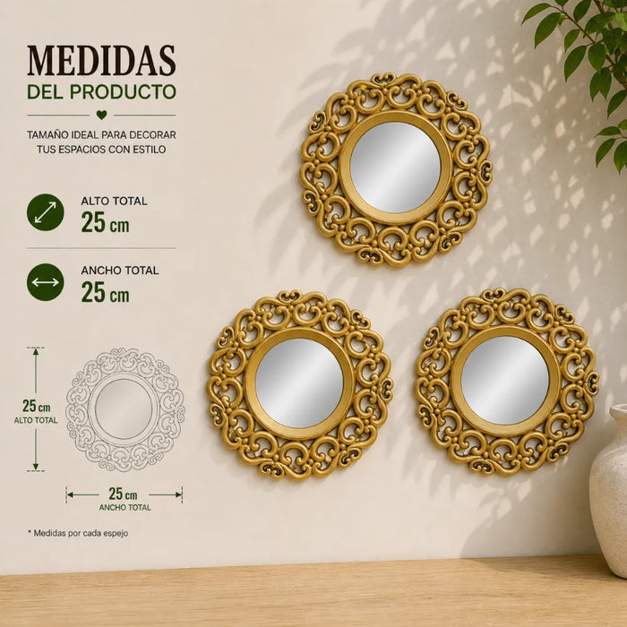 Set 3 Marcos De Espejos Estilo Arabe Decorativo Dorado Deco