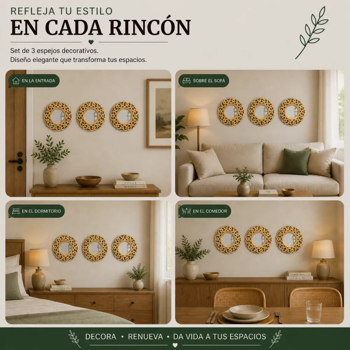 Set 3 Marcos De Espejos Estilo Arabe Decorativo Dorado Deco