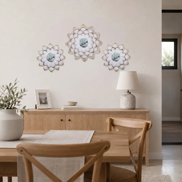 Set 3 Marcos De Espejos Flor De Loto Blanco Deco Grande