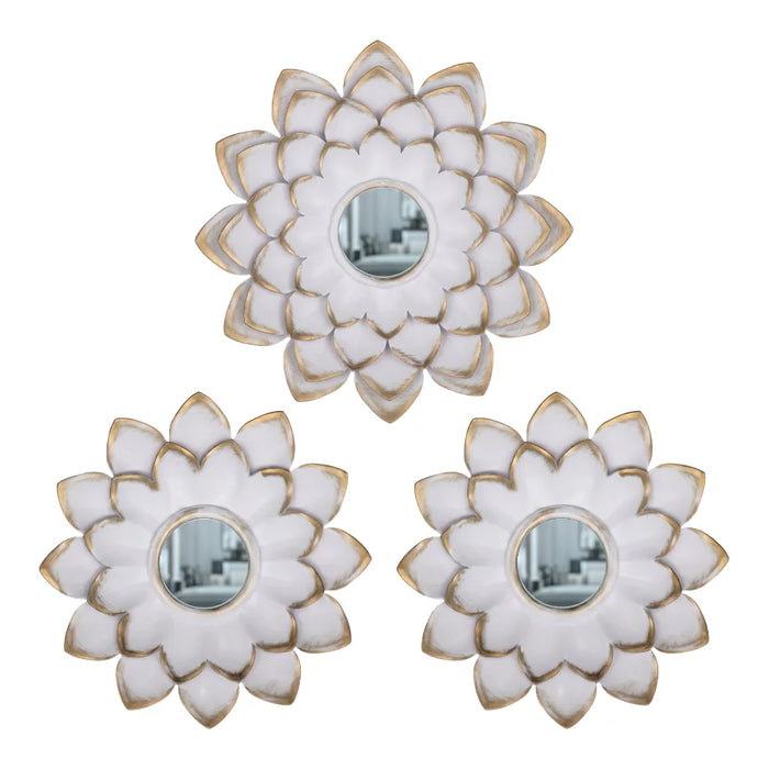 Set 3 Marcos De Espejos Flor De Loto Blanco Deco Grande