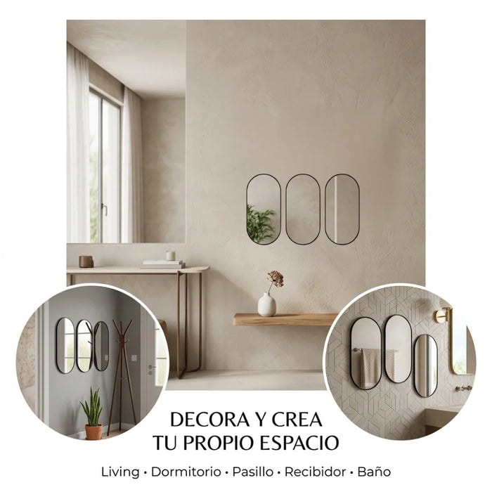Set 3 Marcos de Espejos Ovalados Modernos Decorativos Pared
