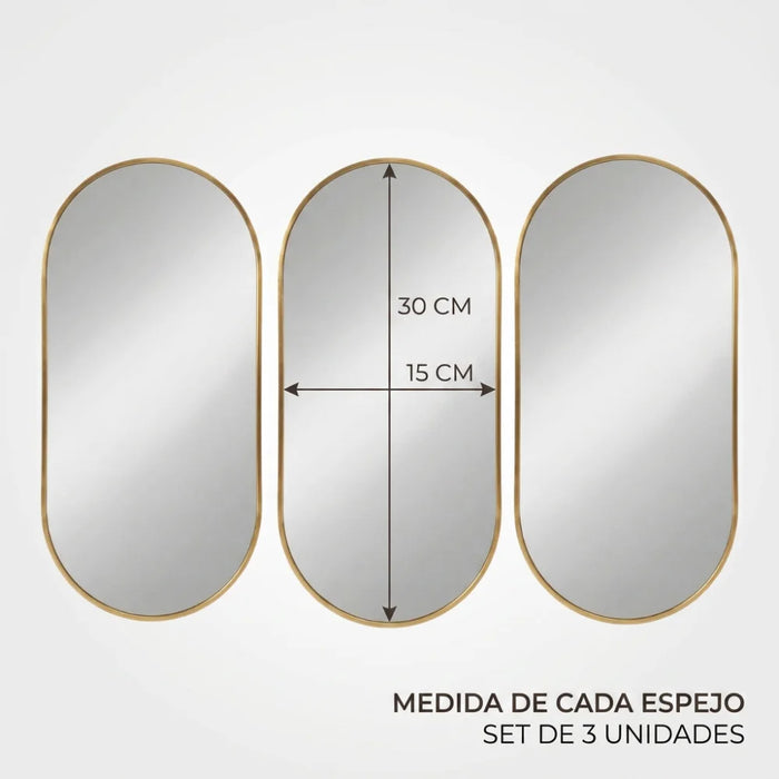 Set 3 Marcos de Espejos Ovalados Modernos Decorativos Pared
