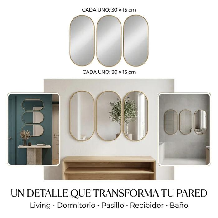 Set 3 Marcos de Espejos Ovalados Modernos Decorativos Pared