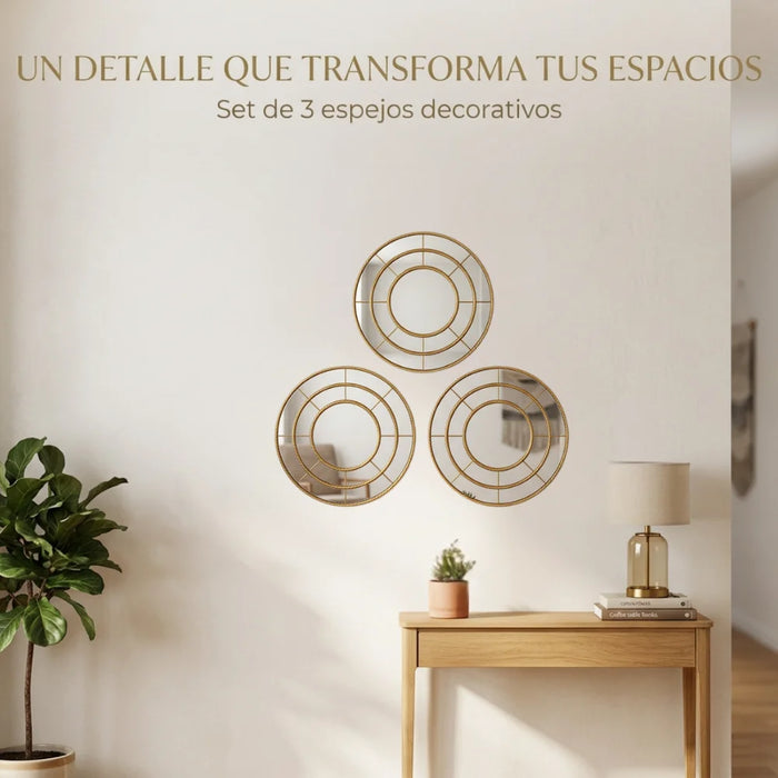 Set 3 Marcos de Espejos Redondos Modernos Decorativos Pared