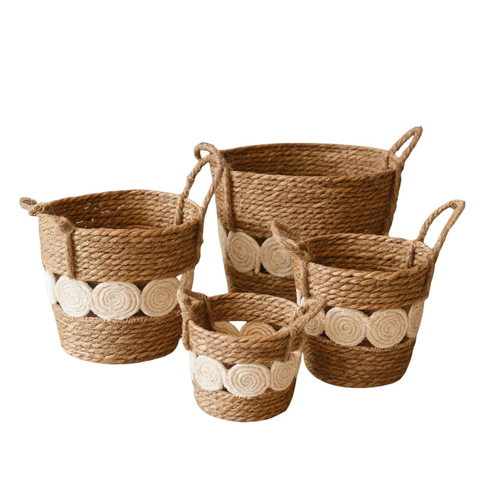 Set 4 Canasto Cesta Yute Diseño Circulos Tejido Estilo Rustico
