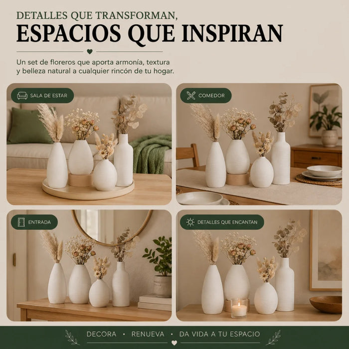 Set 4 Floreros de Ceramica Decorativos Estilo Nordico Hogar