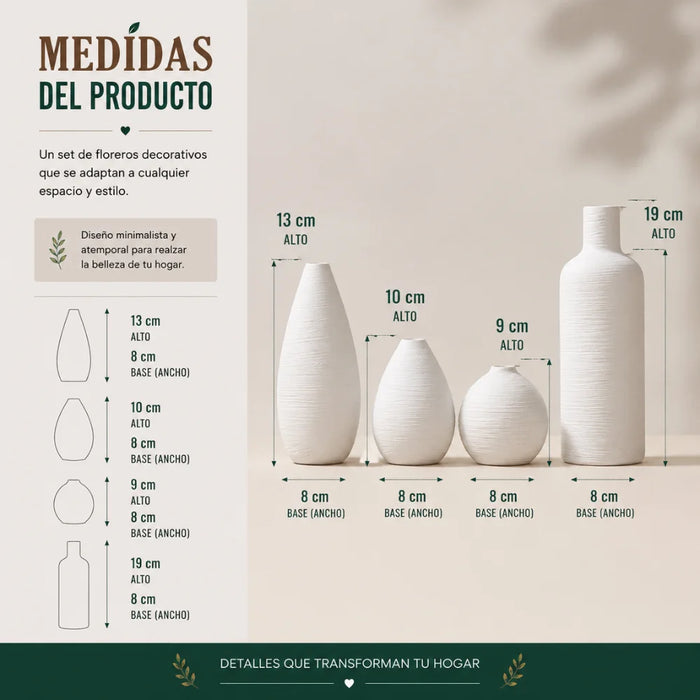 Set 4 Floreros de Ceramica Decorativos Estilo Nordico Hogar