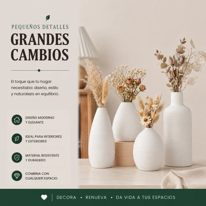 Set 4 Floreros de Ceramica Decorativos Estilo Nordico Hogar