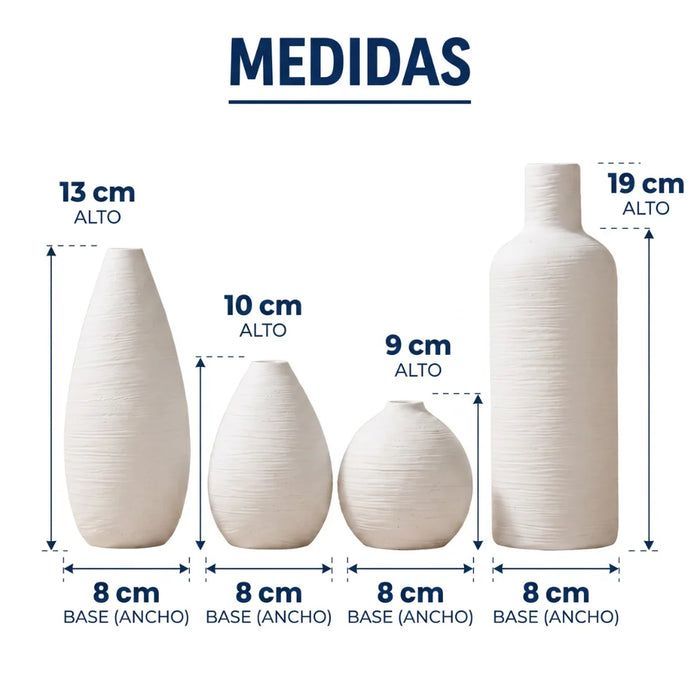 Set 4 Floreros de Ceramica Decorativos Estilo Nordico Hogar