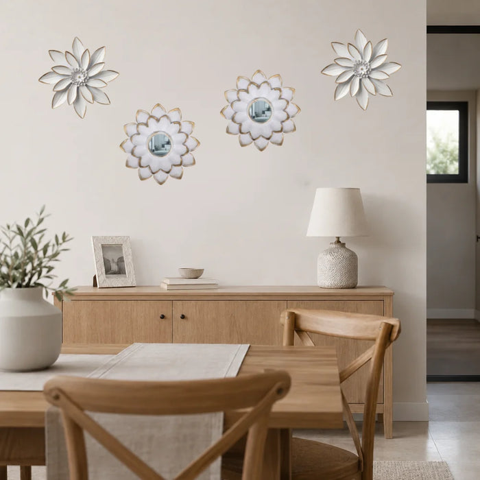 Set 4 Marcos De Espejos Flor De Loto Decorativo Blanco Deco