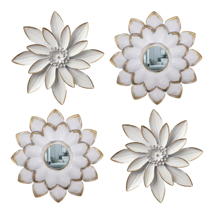 Set 4 Marcos De Espejos Flor De Loto Decorativo Blanco Deco