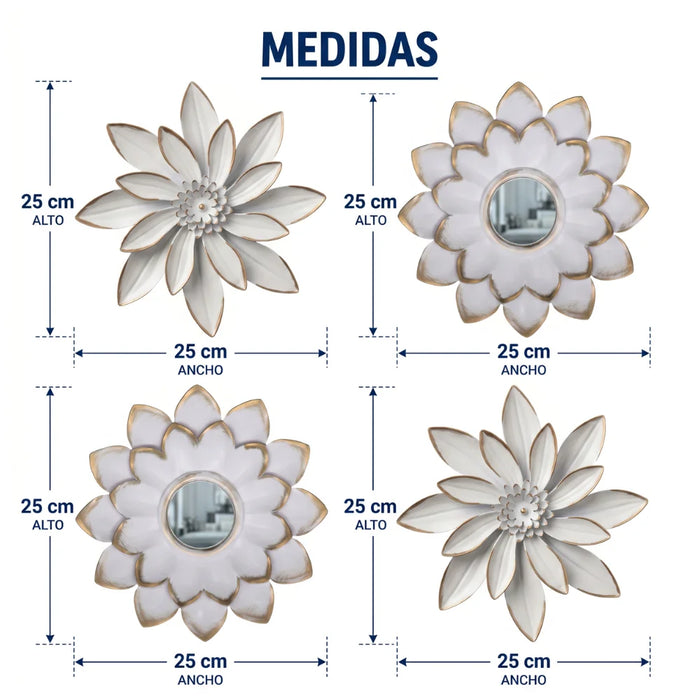 Set 4 Marcos De Espejos Flor De Loto Decorativo Blanco Deco
