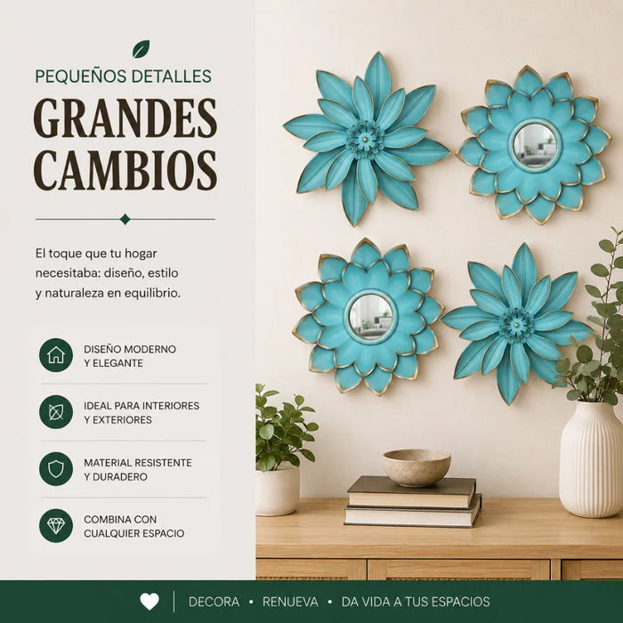 Set 4 Marcos De Espejos Flor De Loto Decorativo Calipso Deco