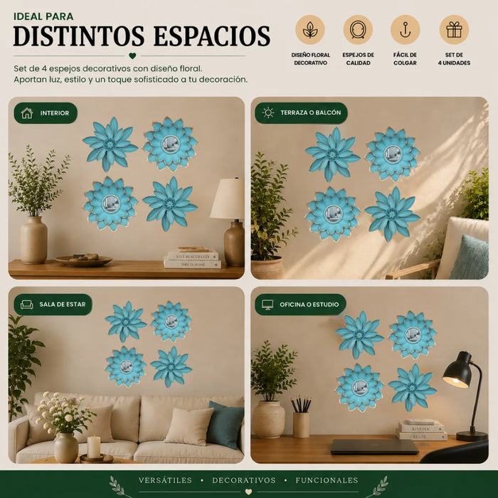 Set 4 Marcos De Espejos Flor De Loto Decorativo Calipso Deco
