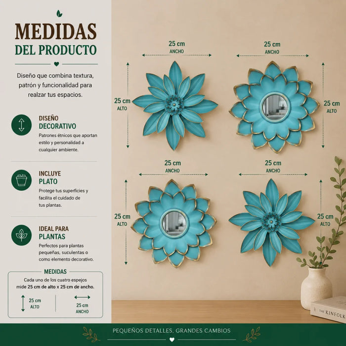 Set 4 Marcos De Espejos Flor De Loto Decorativo Calipso Deco