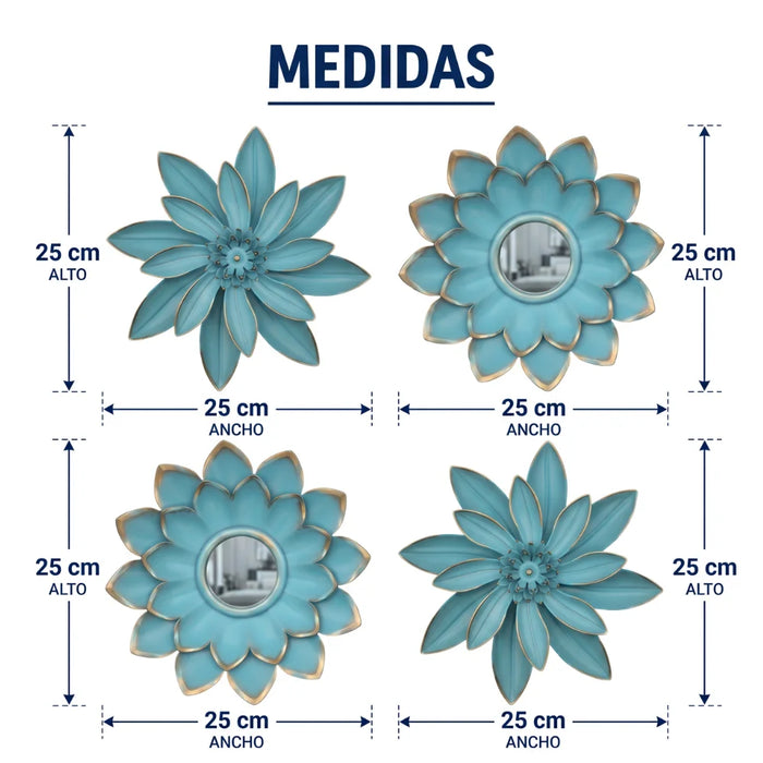 Set 4 Marcos De Espejos Flor De Loto Decorativo Calipso Deco