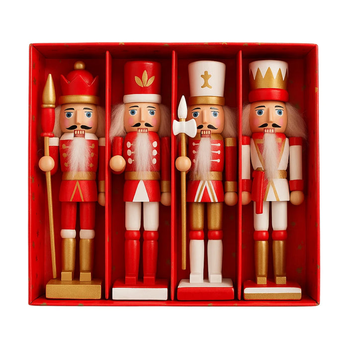 Set 4 Muñecos Cascanueces Madera 13 Cm Adorno Navideño