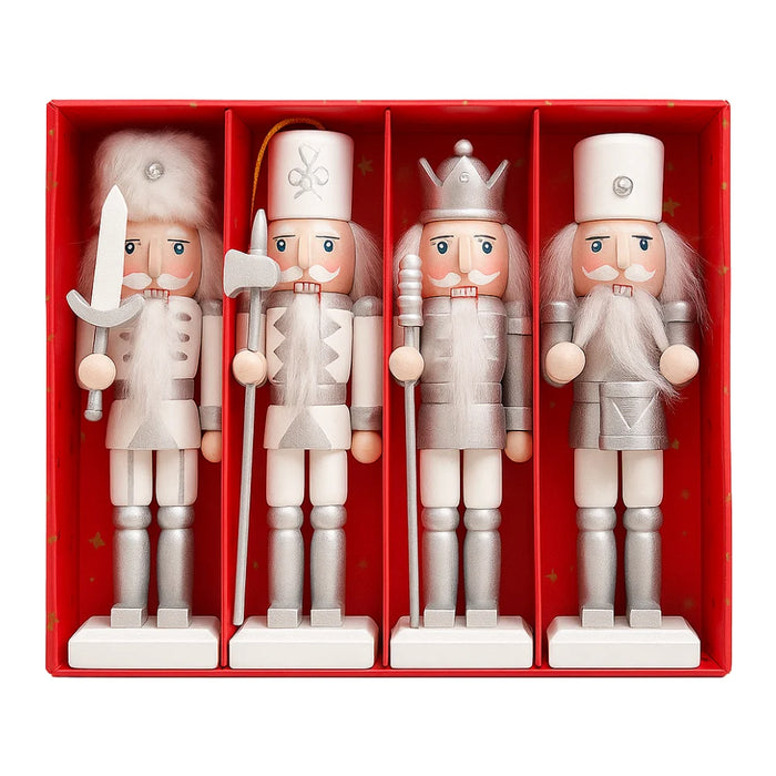 Set 4 Muñecos Cascanueces Madera 13 Cm Adorno Navideño
