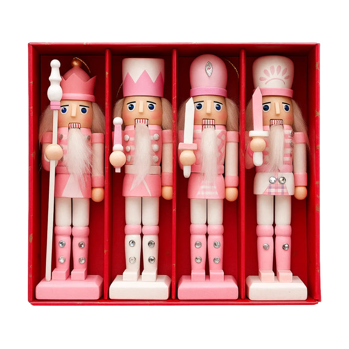 Set 4 Muñecos Cascanueces Madera 13 Cm Adorno Navideño